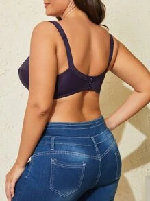 Sexy Ultra-Thin Solid Color Plus Size Bra With Hollow Out Lace, E Cup Women's Underwear - Purple - View 2