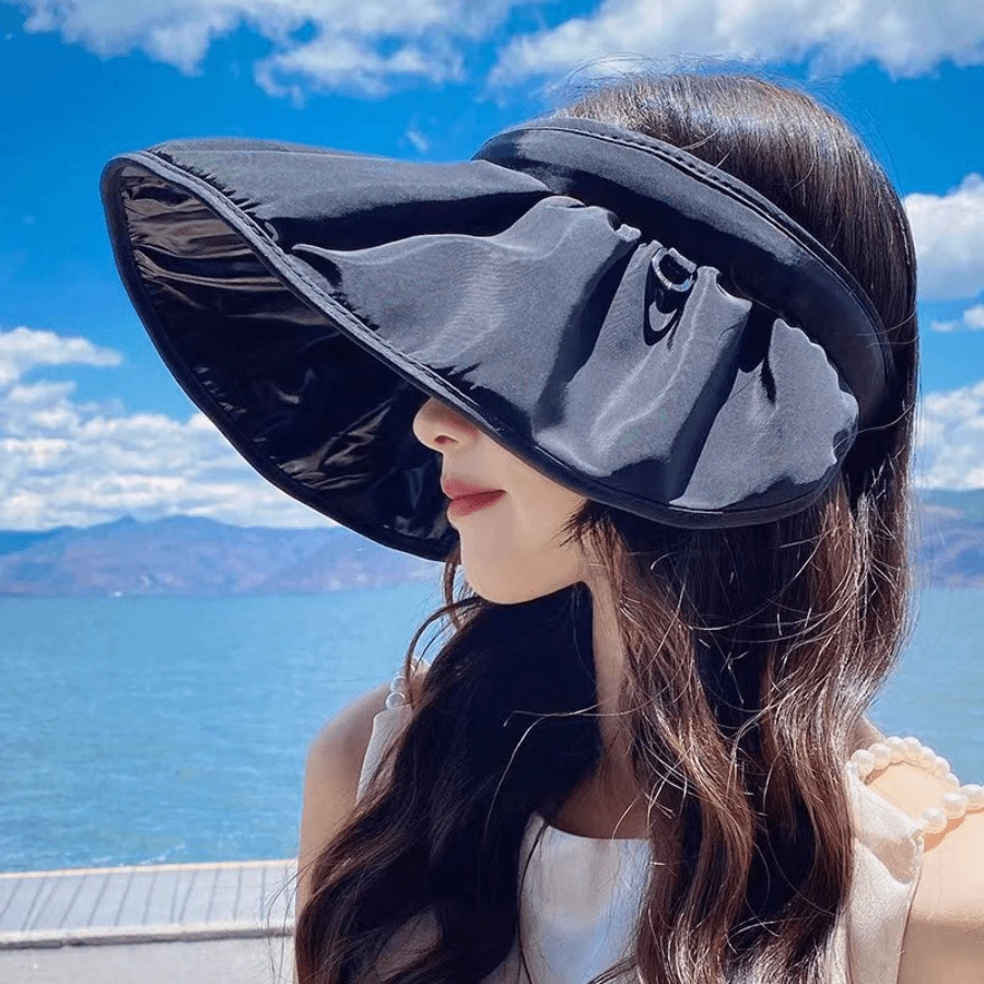 Aro para el cabello con diseño de concha, sombrero de cubo de estilo coreano con protección UV para mujeres, sombrero de sol al por mayor - Negro - Ver 1