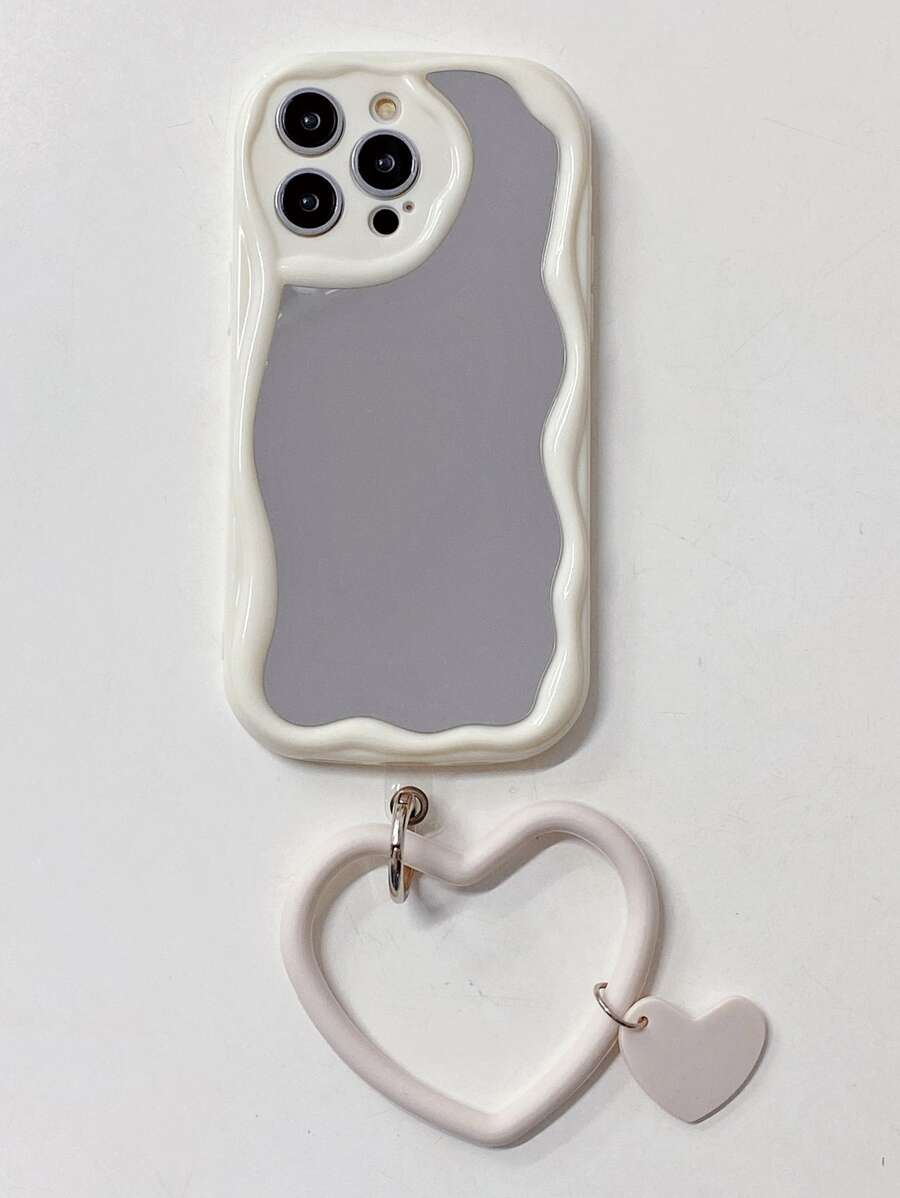 1入組鏡面玻璃+2入組白色/米色心形手提帶/肩帶,白色/米色/奶油色紋理材料手機殼兼容蘋果/三星/小米/紅米/infinix/vivo/oppo - 白色 - 查看 1