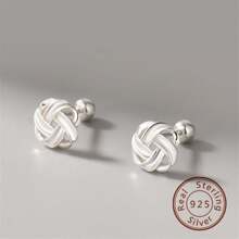 Aretes Simples De Plata 925, Hipoalergénicos Con Rosca Trasera, Joyería Fina Delicada Para Mujeres - Plateado - Ver 2