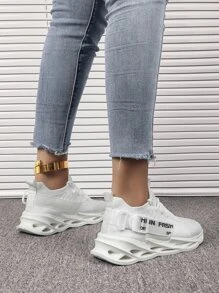 女士空心針織透氣運動休閒跑步鞋，適用於戶外活動 - 白色 - 查看 5