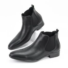 Men's Slip-On Dress Chelsea Boots - Minimalist Work Black Ankle Dress Boots, British Style - Black - View 3