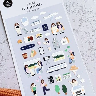 1 Pc Korean Import Original Suatelier Happy Trip Paper Stickers Scrapbooking Diy Journal Stationery Sticker Decor Art Supply,School Supplies,Back To School