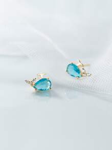 2pcs Cute Animal Shaped Metal Fashion Dolphin Earrings With Transparent  For Women Daily Wear