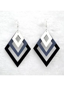 1 Pair Multi-Piece Rhombus Gradient Wood Dangle Earrings, Exaggerated Shoulder-Sweeping Retro Unique Style For Women - Black and White - View 5
