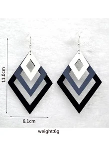 1 Pair Multi-Piece Rhombus Gradient Wood Dangle Earrings, Exaggerated Shoulder-Sweeping Retro Unique Style For Women - Black and White - View 6