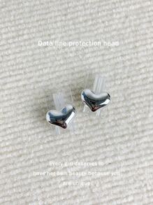 2 miếng bảo vệ cáp dữ liệu hình trái tim 3D bảo vệ bộ sạc - Bạc - Xem 1