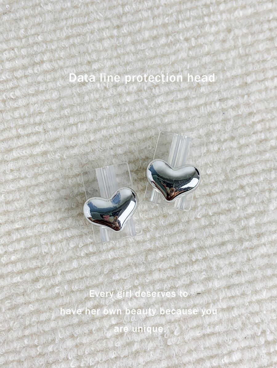 2 miếng bảo vệ cáp dữ liệu hình trái tim 3D bảo vệ bộ sạc - Bạc - Xem 1