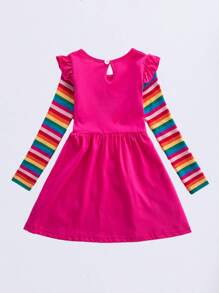 Young Girls' Pink Unicorn Embroidered Dress