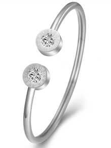 1pc Simple Rhinestone Adjustable Bangle Bracelet For Women, Hypoallergenic, Fashion Jewelry, Fashionable Accessory - Silver - View 4