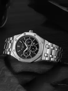 Orologio da uomo di lusso WLISTH, in acciaio inossidabile, movimento al quarzo, impermeabile, con data, illuminazione notturna, con confezione