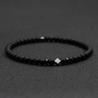 diffone Pulsera de piedra natural de 4 mm, con cruz de hematita y cuentas de arroz, regalo para novio, joyería de yoga para hombres