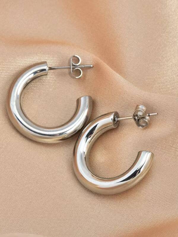 Pendientes de aro de acero inoxidable lujo diseño C unicolor