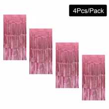 4 cái/gói Mưa Lụa Rèm Giấy nhôm Sọc Rèm Buổi tiệc Đồ trang trí Đối với Sinh nhật & Lễ cưới Bối cảnh - Hồng - Xem 2
