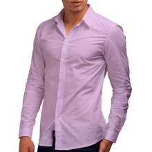 Camisa Social Masculina Manga Longa Slim Fit De Algodão Camiseta Masculina Social - Rosa Bebê - Visão 2