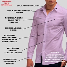 Camisa Social Masculina Manga Longa Slim Fit De Algodão Camiseta Masculina Social - Rosa Bebê - Visão 3