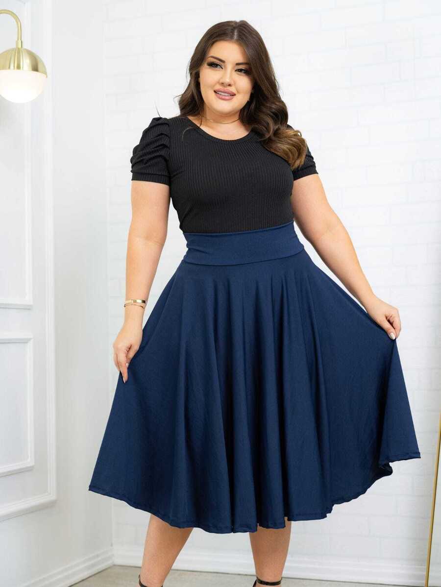 Plus Size Skirts - Màu xanh hải quân - Xem 1
