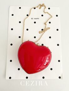 CEZIRA Acrylic Heart-Shaped Evening Bag, Metal Frame Clasp Wallet, Long Chain, Fashion & Cute, Crossbody Shoulder Handbag, Women's Party Gift - Red - View 4
