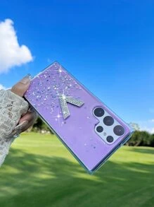 1入組星系太空設計防摔手機殼帶閃亮鑽石,適用於蘋果和安卓手機 - 紫色 - 查看 3