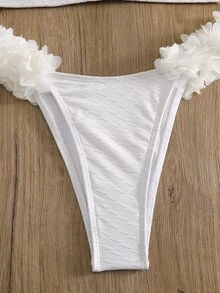 Women's Texture & 3d Flower Design Two-piece Bikini Set