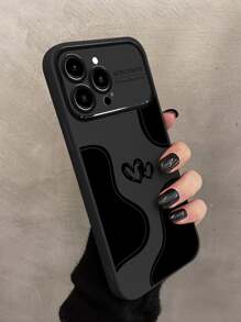 1 件黑色保护手机壳，带大窗口，柔软触感，浮雕心形设计，适用于 iPhone 型号 - 黑色 - 查看 4