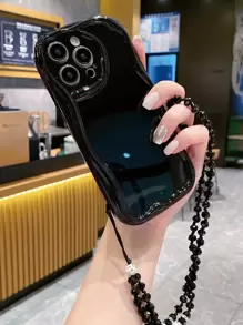 1入長款黑色串珠項鍊/手拿包和黑色奶油紋理手機殼,適用於apple/samsung/xiaomi/redmi/infinix/vivo/oppo - 黑色 - 查看 5