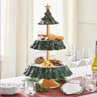 1pc Christmas Tree Holder- Resin / Christmas Tree Stand / Seasonal Decoration: Suitable For Home And Kitchen Snack Bowl Holder, Christmas Decor Resin Crafts Ornaments, Double-layer Fruit Plate, Snack Bowl, Christmas Tree Decoration, Snack Holder, Decorative Snacks