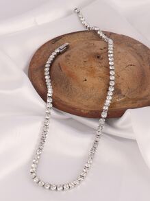 1 chiếc dây chuyền tennis bằng thép không gỉ 4mm, dây chuyền phong cách hip hop nam, dây chuyền ôm sát đính kim cương, trang sức nữ - Bạc - Xem 3