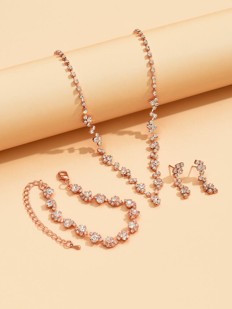 Zoestar Set di gioielli da sposa con collana e orecchini con strass, set di gioielli formali da donna, Misura unica, /, Nessuna pietra preziosa