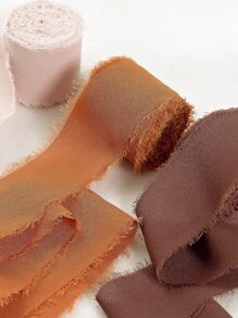 3 卷手工流苏雪纺丝带咖啡色和浅粉色丝带套装适用于 DIY 婚礼请柬、新娘花束、礼品包装工艺 - 咖啡棕 - 查看 4