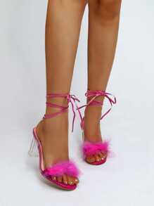 European And American Style Women's Crystal Chunky Heel Roman Sandals With Thin Straps