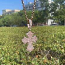 1片嘻哈首飾類冰鎮交叉項鍊適合男士爪鑲方晶鋯石鍍吊墜 - 玫瑰金 - 查看 1