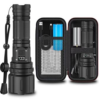 Rechargeable Led Flashlight With High Lumen & Large Capacity, 4 Modes, 120000lm, Aluminium Alloy, Waterproof, Adjustable Focus, Portable Torch For Home, Search, Outdoor Camping, Hiking, Camping Accessories