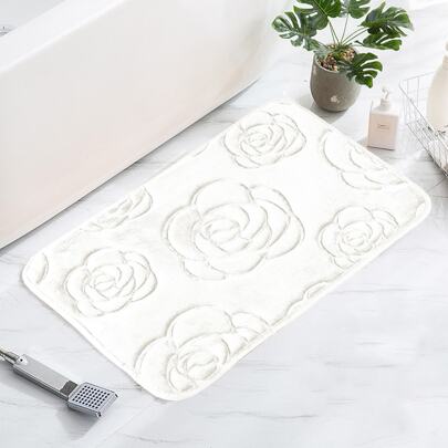 1個 バラの花柄エンボス フランネルバスマット、日常生活に適しています、バレンタインデーのホームバスルームの装飾、バスラグ、フロアカーペット、玄関マット、秋の装飾、バスルームアクセサリー、入学準備の玄関の装飾