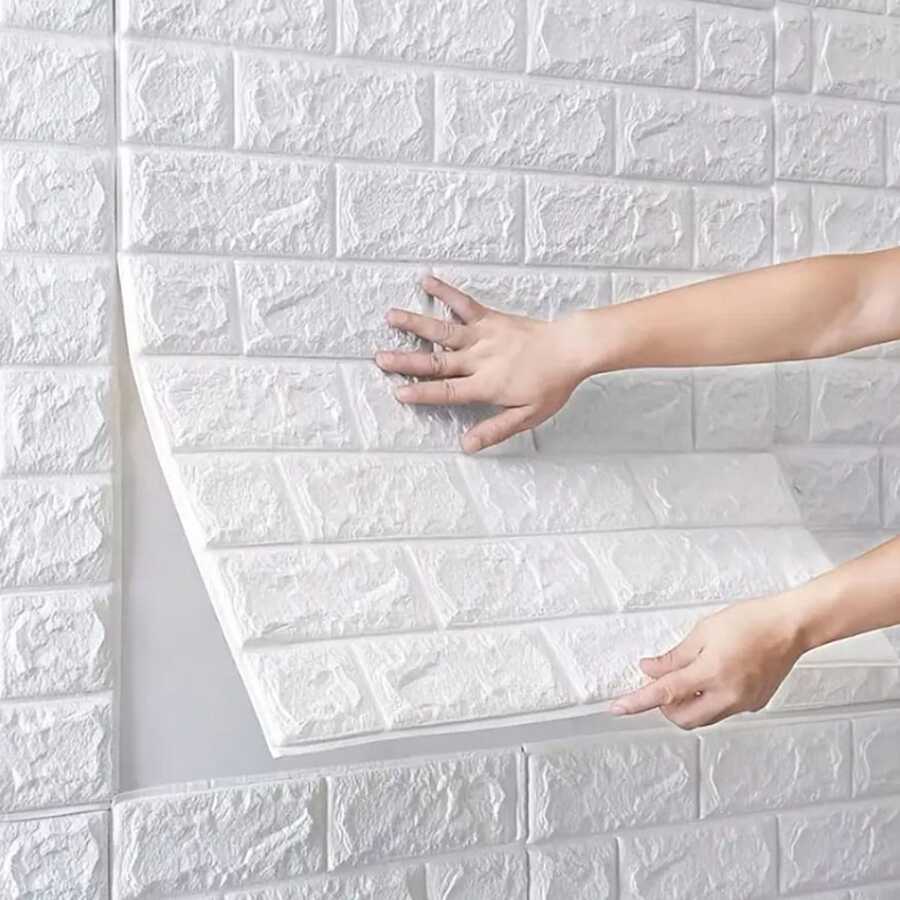 1 Miếng DIY 3D Bọt Gạch Tự dính Không thấm nước Giấy dán tường Đối với Nhà , Phòng khách , Phòng tắm , Phòng bếp , Phòng ngủ , Bộ đồ giường , Và Nhà Trang trí - trắng - Xem 1