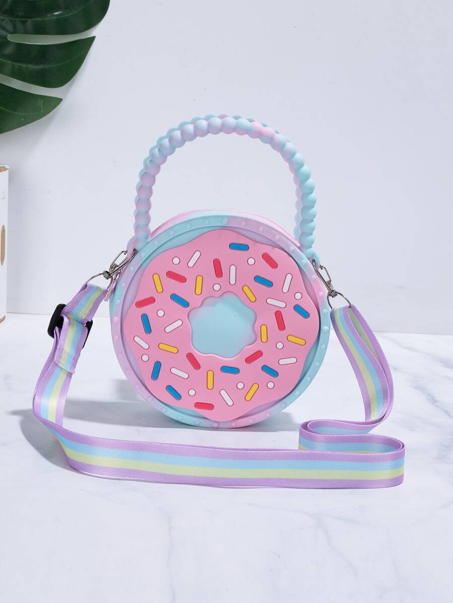 1pc Sweet Donut-shaped Silicone Mini Round Bag With Zipper, Can Be Used Daily As Handbag - Blue - View 1