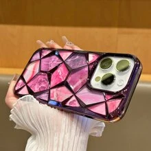 1入紫色imd電鍍防摔網線印花和大理石圖案卡片夾手機殼,適用於iphone - 紫色 - 查看 13