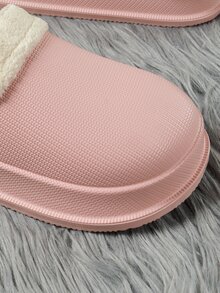 純色女士休閒多功能EVA室內/室外防滑拖鞋，圓頭及防震功能，柔軟舒適，加強保暖毛絨面和包裹跟部 - 粉色 - 查看 3
