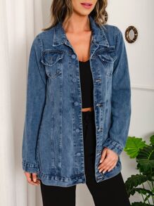 Women Denim Jackets & Coats - 中等水洗藍 - 查看 3