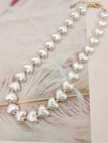 1入組歐美風格奢華雙心鏈條鎖骨項鍊,理想適用於女性派對,宴會,約會,節日,禮品 - 彩色 - 查看 3