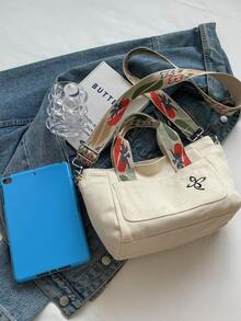 Large Capacity Versatile Simple Fashion Canvas Material Shoulder, Crossbody, Tote Bag For Work Or Casual - Beige - View 6