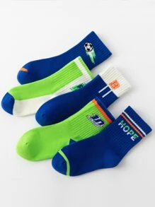 5 cặp/bộ Con trai Xanh & Màu xanh lá Lá thư In Bóng đá Vớ thể thao , Thoải mái & Linh hoạt Vớ thuyền viên Đối với Mặc hàng ngày - Nhiều màu - Xem 1