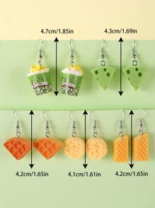 5對可愛怪異有趣女式耳環獨特時髦酷爆米花起司三明治泡麵威化餅乾耳環有趣美學少女吊墜耳環 - 彩色 - 查看 4
