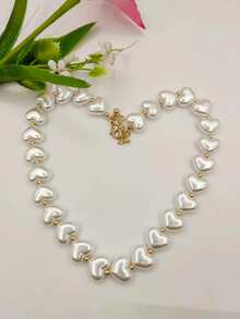 1入組歐美風格奢華雙心鏈條鎖骨項鍊,理想適用於女性派對,宴會,約會,節日,禮品 - 彩色 - 查看 5