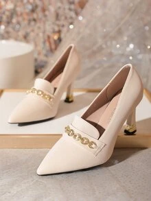 Scarpe tacco alto alla moda a punta con tacchi per donne - Beige - Visualizzare 5