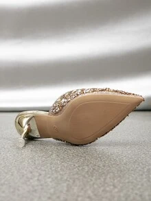 dorado Zapatillas para mujeres , nuevo 2023 colección , delgado Tacones con de punta , brillante detalles , de moda Zapatos de tacón de aguja a con - Dorado - Ver 4