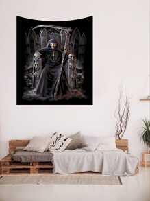 1入組死亡骷髏圖案掛毯，現代聚酯纖維牆海報，適合臥室美學，易於懸掛，配有免費安裝套件 - 彩色 - 查看 5