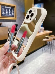 1入組鏡面玻璃+2入組白色/米色心形手提帶/肩帶,白色/米色/奶油色紋理材料手機殼兼容蘋果/三星/小米/紅米/infinix/vivo/oppo - 白色 - 查看 3