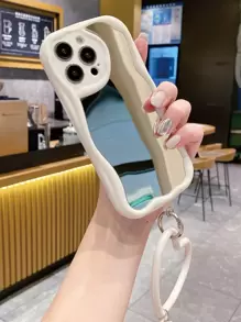 1入組鏡面玻璃+2入組白色/米色心形手提帶/肩帶,白色/米色/奶油色紋理材料手機殼兼容蘋果/三星/小米/紅米/infinix/vivo/oppo - 白色 - 查看 2