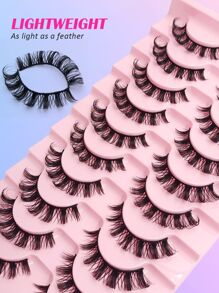 Asiteo 10 对俄罗斯条状睫毛蓬松水貂睫毛 3D 假睫毛俄罗斯卷睫毛假睫毛戏剧凌乱水貂睫毛纤长狐狸眼提升造型睫毛延长套装全睫毛条，延长和丰盈眼角美容化妆 - 黑色 - 查看 3